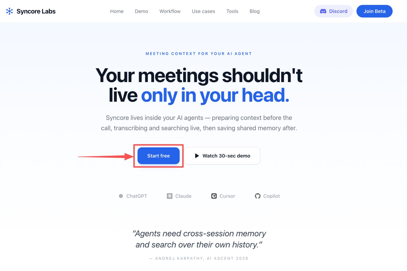TradeLoop Labs landing page with Start free button highlighted